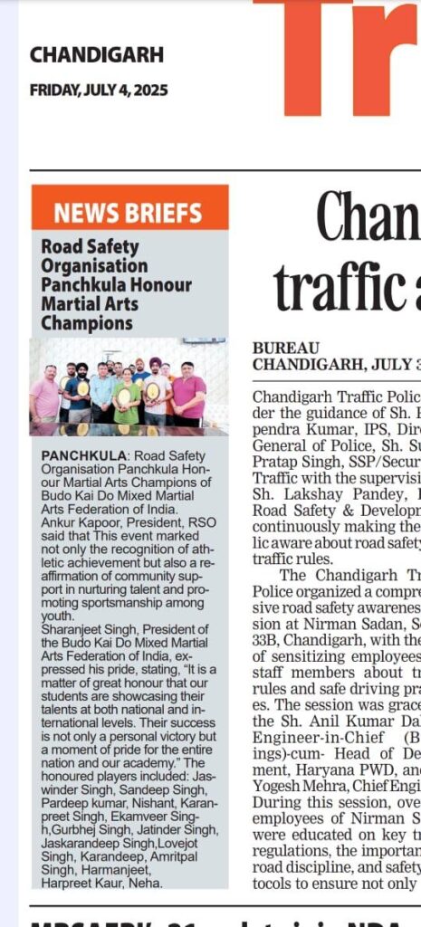 Road Safety Organisation Panchkula Honour Martial Arts Champions of Budo Kai Do Mixed Martial Arts Federation of India